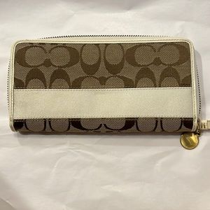 Coach signature stripe zip around wallet